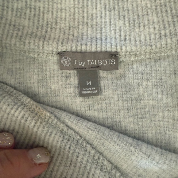 Talbots Light Gray Zip-Neck Ribbed Pullover - Picture 3 of 6